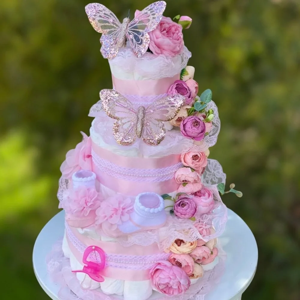 Flowers Diaper Cake, Peonies Diaper Cake